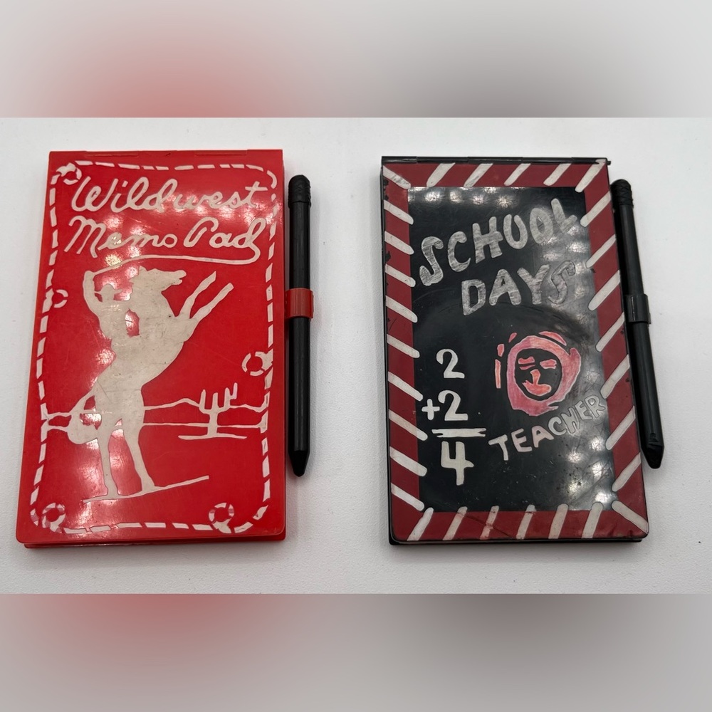 Vintage 1950s Celluloid Memo Pads By Fosta Wild West School Days Pencils Paper